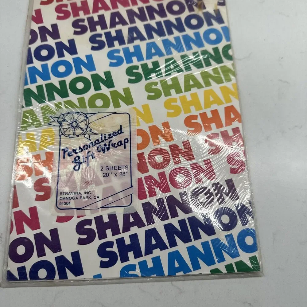 Vintage 80s NIP Stravina Personalized Name SHANNON Gift Wrap Rainbow